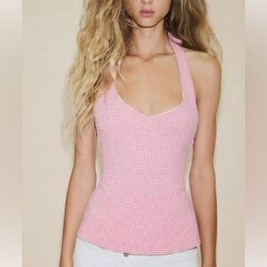 Zara Halter Back Bow Top Pink Gingham NWT